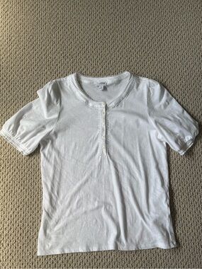 J. Crew White Short Sleeve Tee with Decorative Trim